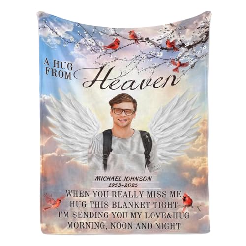 D-Story Custom Memorial Blanket with Photo for Loss of Loved One, in Loving Memory Personalized Sympathy Blanket for Loss of Dad Mom Husband Wife Friend in Memory of Loved One Gifts, Made in USA - color: A-design5