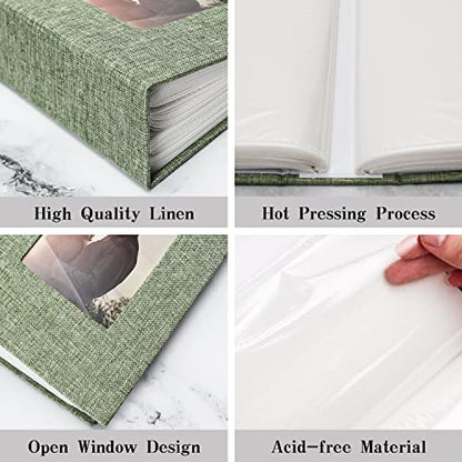 Vienrose 4x6 Photo Album,100 Pockets,Linen Cover with Window,Grass Green | Cover Window, Acid Free Pages, Linen Hardcover, Baby Wedding Family Photos - color: Grassgreen, size: 100 Pocket