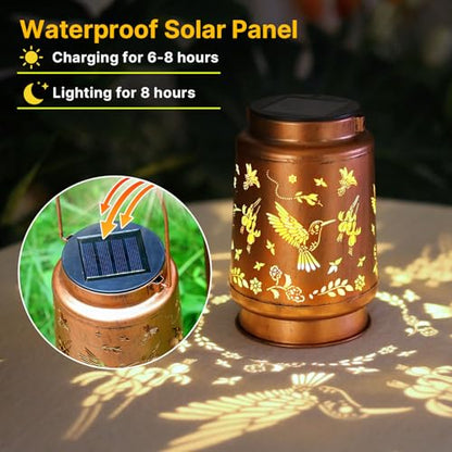 Hummingbird Solar Lanterns Outdoor Waterproof Hanging Solar Lights Gifts for Women Men Mom Metal Decorative LED Lantern Outside for Decor Garden,Yard,Patio,Lawn,Porch,Backyard - style: A、1Pack-Hummingbird