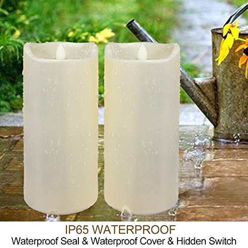 Pack of 2 Large Outdoor LED Pillar Candles 4x8 with Timer and Remote - IP65 Waterproof Battery Operated LED Pillar Candles Ivory Body - Oblique Edge Flickering Flameless Pillar Candles - color: [Pack of 2] 4 X 8 - Ivory Body - Warm White Glow