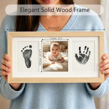 Baby Hand and Footprint Kit,Inkless Baby Handprint Kit with 2 Safe Clean-Touch Ink Pads and a Wooden Baby Picture Frames for Newborn,Baby Gifts-Ash Wood - color: Oak
