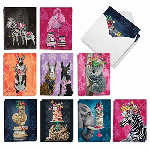The Best Card Company 20 Assorted Birthday Notes Box Set 4 x 5.12 Inch with Envelopes (10 Designs, 2 Each) Fancy Wildlife AM3364BDG-B2x10 - style: Fancy Wildlife