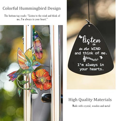 YU FENG Hummingbird Memorial Wind Chime, Yellow Flower Suncatcher Decor | 34 Inch Metal Wind Chime, Crystal Prism Accent, Sympathy Gift For Mom Grandma, Outdoor Garden Patio Decor - style: Memorial Series – Hummingbird – 34 Inch