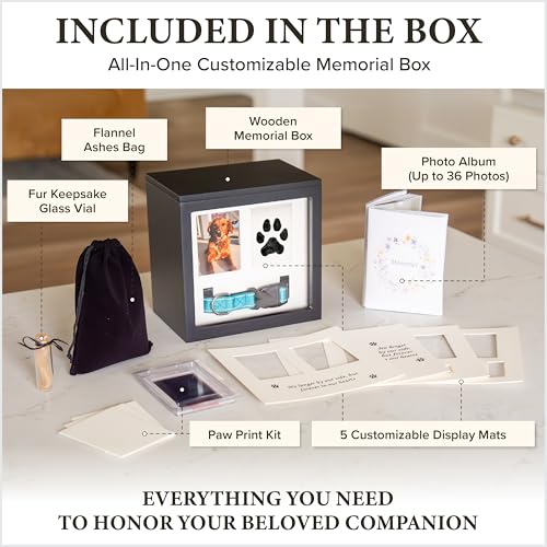 Dog Urn for Ashes, 5 Customizable Displays with Paw Print Ink Kit and Flannel Bag, Pet Urns for Dogs Ashes, Pet Cremation Memorial Box, Cat Urn for Ashes, Dog Ashes Keepsake, Fur Vial, Photo Album