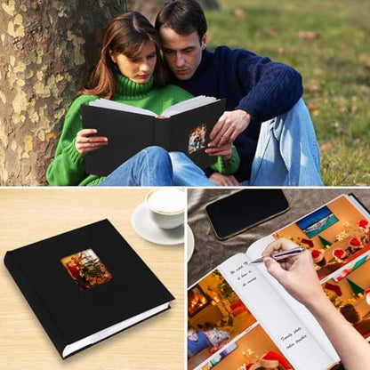 Aevdor 5x7 Photo Album, 240 Photos, Writing Space, Linen Cover, Black - color: Black