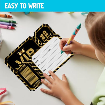 Black Golden Vip Birthday Party Invitations, Movie VIP Invitations Card for Boys Girls (30 Cards & 30 Envelopes) - color: Golden