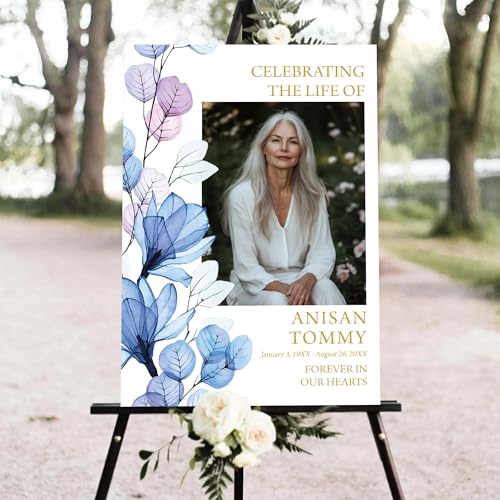Personalized Elegant Celebration Of Life Welcome Sign, Memorial Picture Board, Celebration Of Life Decoration Yard Sign, Celebration Of Life Photo Displays, Watercolor Flower #8 - color: Version8