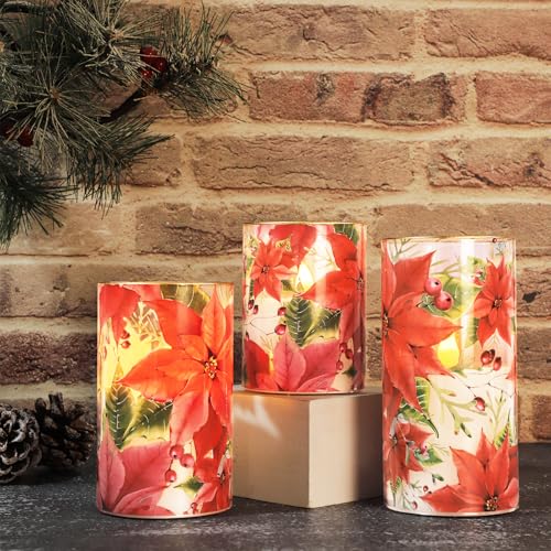 Crystal Club Red Poinsettia Christmas Flameless Candles with Remote - style: Poinsettia