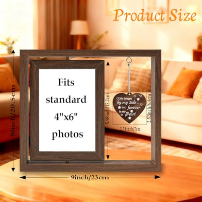 Pet Memorial Frames Forever in My Heart Pet Frame Wooden Rotating 4x6 Picture Gifts with Heart Charm No Longer by My Side But Forever in My Heart Dog Sympathy Remembrance Bereavement Gift