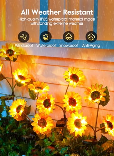 Brightown Solar Garden Lights, 4 Pack Sunflowers Flower Lights Waterproof - color: Sunflowers