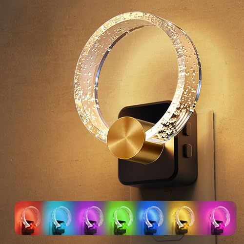 L LOHAS LED Night Lights Plug into Wall, Changing RGB Night Light | Dusk to Dawn Sensor, 180° Rotatable Bubble Nightlight Plug in Wall for Halloween, Christmas, Holiday, Hallway - color: RGB-bubble, size: 1 Pack