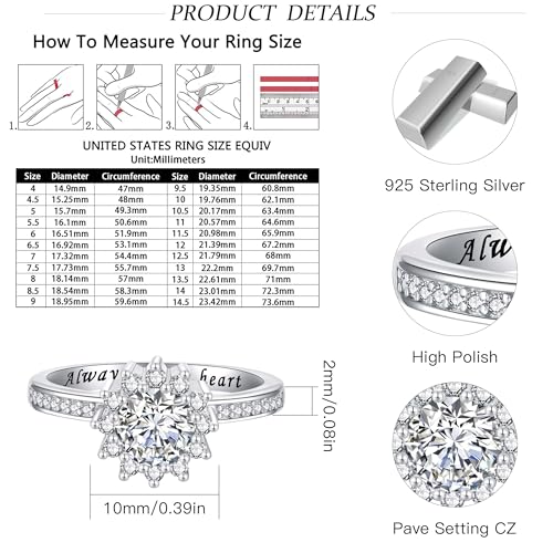 925 Sterling Silver Urn Rings for Ashes for Women - Sunflower Ash Ring Cubic Zirconia Memorial Keepsake Cremation Jewelry Gifts for Loss of a Loved One - style: Sunflower