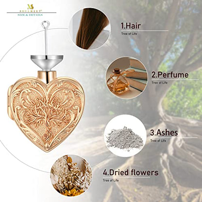 SOULMEET Cremation Jewelry for Ashes, Sterling Silver Urn Necklace for Ashes Women Men, Cherish Memories Cremation Jewelry to Keep Someone Near to You - color: M3-Rose gold tree