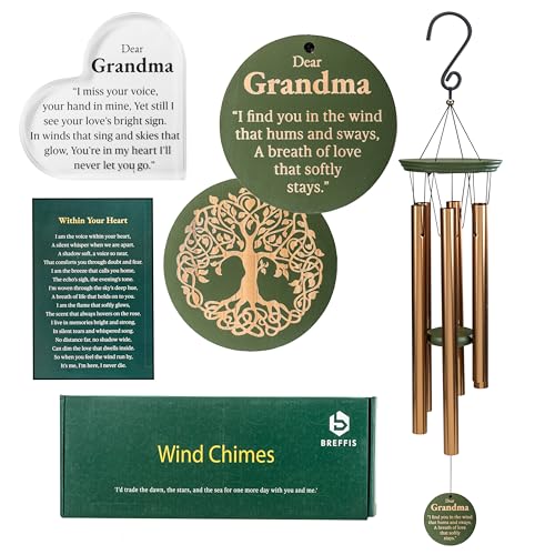 Memorial Wind Chime for Loss of Grandma, 31" Wooden Sympathy Wind Chime for Outside, in Memory Bereavement Condolences Remembrance Sympathy Gift for Funeral, Sentimental Memorial Gift for Family - color: Green/Gold Grandma