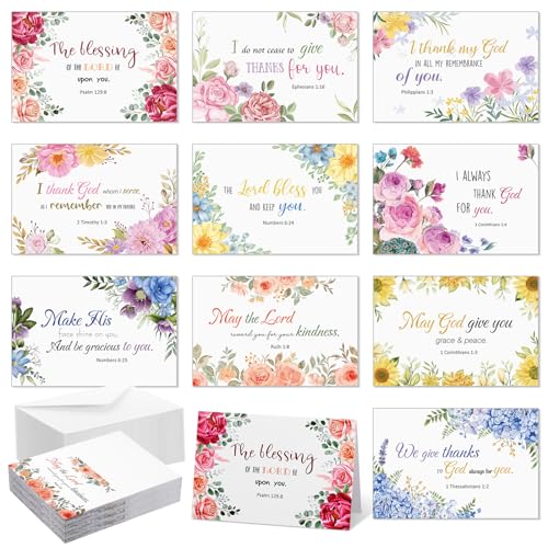 Affrolling 50 Pack Christian Thank You Cards Bulk with Envelopes Stickers - style: Watercolor Flower