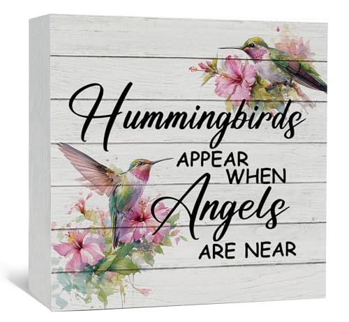 Hummingbird Decor, Hummingbird Gifts For Women, Hummingbirds Appear When Angels Are Near Wooden Box Signs, Farmhouse Floral Bird Wood Decoration Home Decor For Desk Table Shelf 5x5 Inch - color: Birds-2, size: 5x5 in