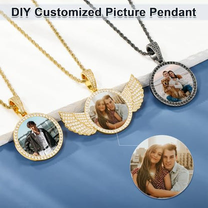 YIMERAIRE Customized Picture Necklace Personalized Circle Chain - color: 001 Diy Gold Circle Blank Pendant