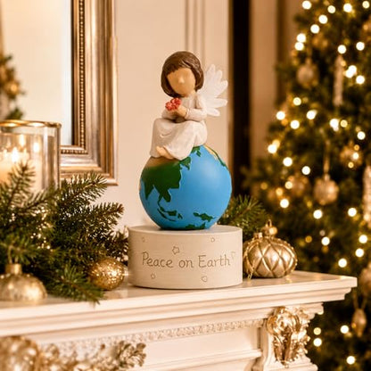Angel of Peace Figurine Music Box,Handcrafted Resin Angel Statue with Dove & Flowers,Plays Amazing Grace Tune,Christian Religious Gift for Home Décor,Sympathy,Christmas & Memorial,for Women,Girls