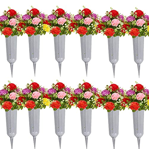 TAQ Cemetery Vases with Spikes 12 Pcs Grave Decorations for Flowers Plastic Vase Flower Headstones Holder Cemetery, White - size: Large