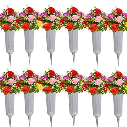 TAQ Cemetery Vases with Spikes 12 Pcs Grave Decorations for Flowers Plastic Vase Flower Headstones Holder Cemetery, White - size: Large