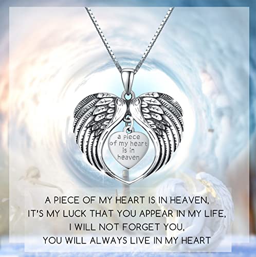 TUGHRA Memorial Necklace for Women Men, Angel Wings Heart Pendant 925 Sterling Silver A Piece of My Heart Is In Heaven Charm Necklace Sympathy Gift - style: 01-Angel