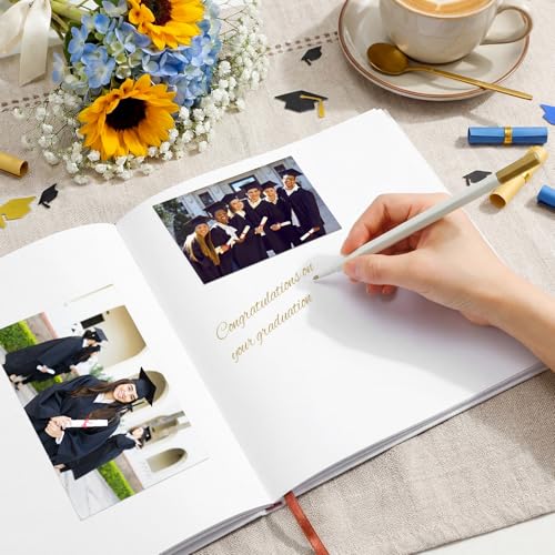 2026 Graduation Guestbook 8.7'' x 8.7" with 2 Markers Class of 2026 Guest Book Inspirational Graduate Scrapbook Hardcover Rose Gold Foiled Photo Album for Graduation Party Supply 144 Pages - color: White, style: Inspirational