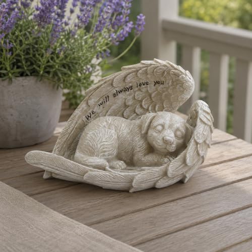 Comfy Hour 8.2 Inch Dog Angel Statue, Sleeping Pet Memorial | Dog Bereavement Gift, Angel Wings, Gray Resin, We Will Always Love You Inscription, Shelf Or Mantel Decor
