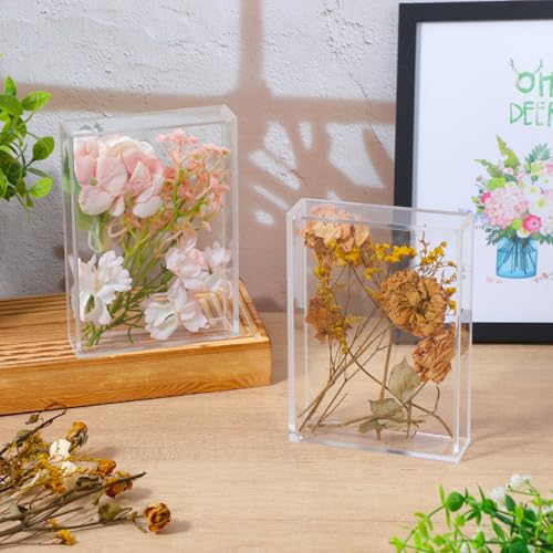 2 Pcs Acrylic Shadow Box, 7 x 5 x 1.4 Inch Clear Tabletop Display Frame No Installation All Clear Memory Boxes for Dried Flowers, Photo, Collectibles