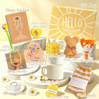Sunflower Gift Basket for Women, Birthday Self Care Spa Gift Box Set | Ready-to-Gift Sunflower Spa Box for Birthday, Thank You, Holiday and Appreciation Moments - color: Sunflower