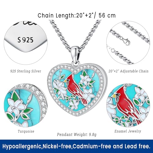 Picture Locket Necklace for Women Men Rose 14K Real Gold 925 Sterling Silver Jewelry Heart Locket Necklace that Holds Pictures Tree of Life Viking Wolf Celtic Knot St Christopher St Michael Pendant - color: H-Heart Locket-cardinal-4