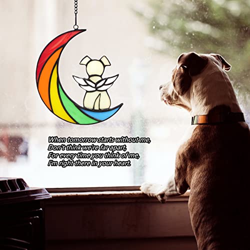 Stained Glass Rainbow Bridge Dog Memorial Gifts for Loss of Dog Sympathy Remembrance Suncatcher, Angel Wings Pet Loss Bereavement Gifts in Memory of Pet Passing Away Window Hanging. - color: Rainbow - a