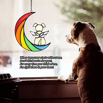 Stained Glass Rainbow Bridge Dog Memorial Gifts for Loss of Dog Sympathy Remembrance Suncatcher, Angel Wings Pet Loss Bereavement Gifts in Memory of Pet Passing Away Window Hanging. - color: Rainbow - a