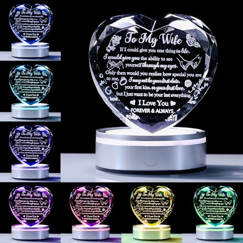 Crystal Heart Wife Gift Laser Engraved Love Message - color: Wife Gift-1
