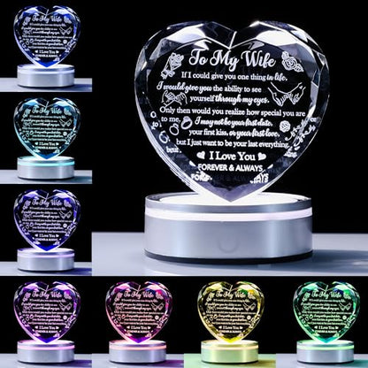 Crystal Heart Wife Gift Laser Engraved Love Message - color: Wife Gift-1