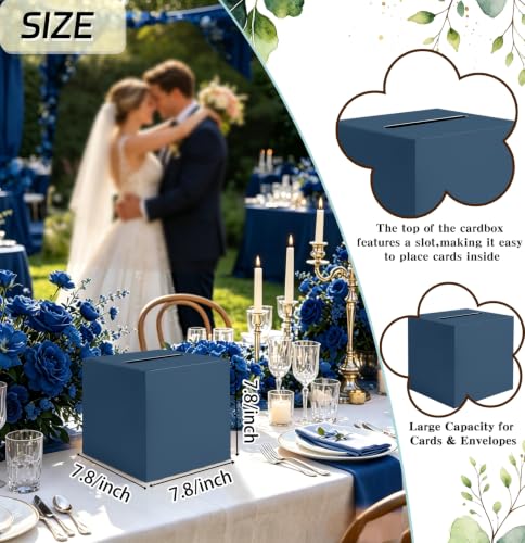 SietDESEO Navy Blue Card Box with Slot Money Gift Card Box Holder for Party Wedding Reception Birthday Graduation Bridal Shower Baby Shower Diaper Raffle Box - color: Navy Blue Card Box, size: 7.8 X 7.8 X 7.8 INCH