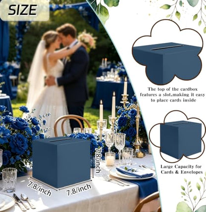 SietDESEO Navy Blue Card Box with Slot Money Gift Card Box Holder for Party Wedding Reception Birthday Graduation Bridal Shower Baby Shower Diaper Raffle Box - color: Navy Blue Card Box, size: 7.8 X 7.8 X 7.8 INCH