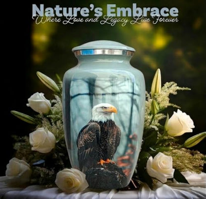 Cremation Urn for Human and Pet Ashes, Bald Eagle Design - Large urn for Ashes - with Velvet Bag