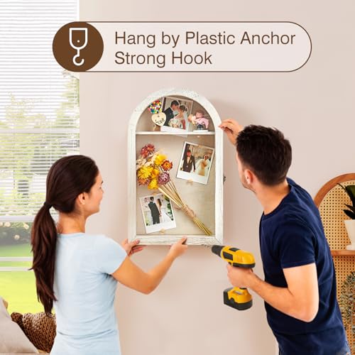DGWJSU Shadow Box Frame 10x16 Large Shadow Boxes Display Cases with Linen Back and Removable Shelves, Picture Frame Wedding Bouquet Memorabilia Medals Photos Memory Box for Keepsakes (White) - color: White