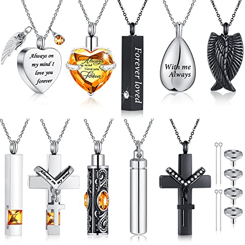 Jexine 10 Pcs Urn Necklace Cremation Jewelry for Men - color: Champagne