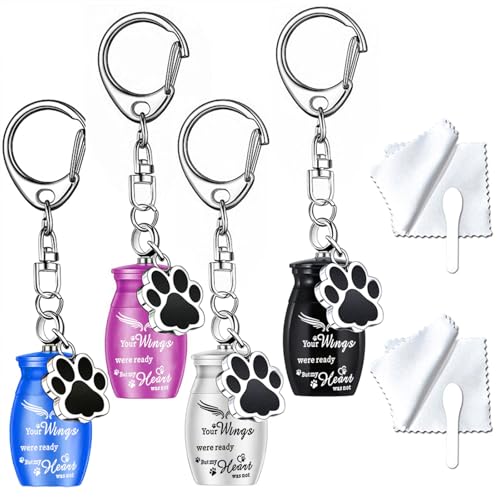 weikui 4Pcs Pet Urns Keychain for Dog Cremation Jewelry Dog Ashes Keepsake Pendant with Dog Paw Print Memorial Urn - color: 4pcs Pet Memorial Urn Keychain