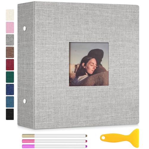 Zesthouse Photo Album Self Adhesive with Picture Display Window, 3-Ring Scrapbook Albums 60 Pages Holds 8x10 5x7 4x6 Photos, DIY Photo Book Ideal Gift for Family Wedding Baby - color: Grey, size: 11"x10.6"/White 60 Pages