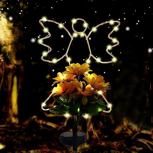 Lmtocs New Version Solar Angel Lights with Sunflower, 2 Modes Cemetery Angel for Grave Decorations, Waterproof Outdoor Angel Solar Lights for Christmas Yard Patio Pathway Memorial Grave Decorations - color: Angel-Sunflower