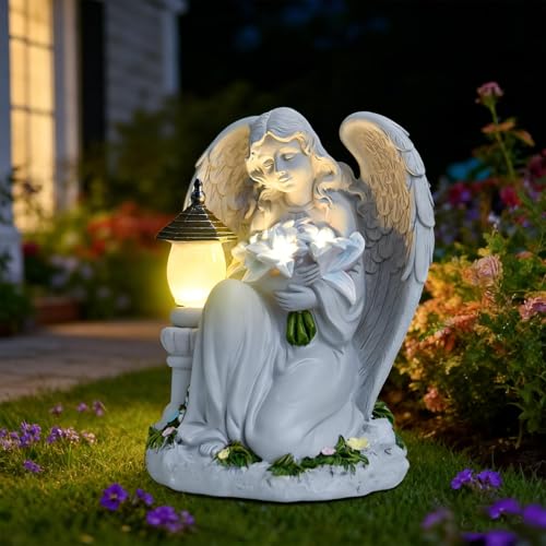 Solar Angel Garden Statue Outdoor, Praying Angel Statues Solar Figurine Lights Outdoor Waterproof, Resin Angel Sculpture for Garden Yard Lawn Grave Cemetery Decor, Gift for Mom Grandma Women (Bouquet) - color: Bouquet