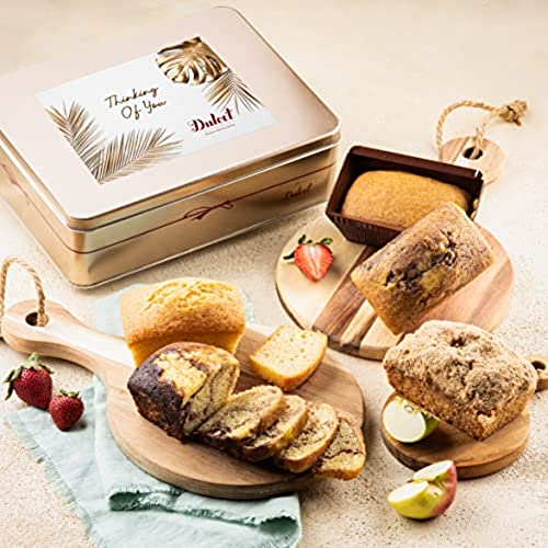 Dulcet Gift Baskets Thinking Of You Baskets For Women Tea Loaf Assortment with Fresh Baked Marble, Apple cinnamon & Pumpkin Cake Delightful Flavors for Holidays, Birthday, Sympathy, Get Well, & Family or Office Gatherings for Men & Women - color: Thinking