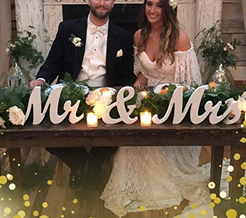 Mr & Mrs Signs Rustic Wooden Freestanding Letters for Photo Props, Anniversary & Wedding Shower Gift (White) - color: White
