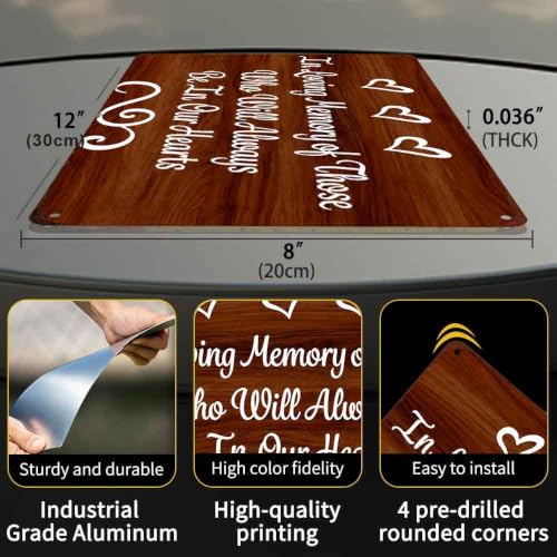 12X8in Aluminum In Loving Memory Wall Decor Sign | Rustic Wood Grain Printed Aluminum Memorial Sign For Home, Patio, Wedding, Funeral Remembrance Decor