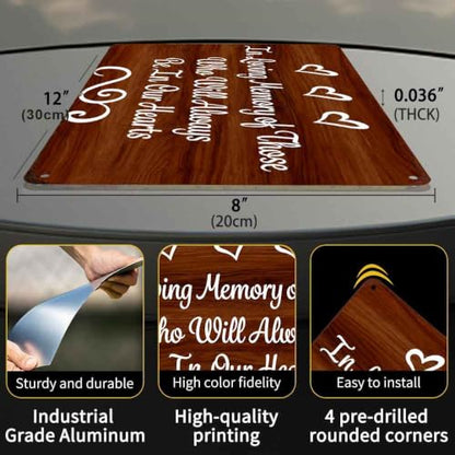 12X8in Aluminum In Loving Memory Wall Decor Sign | Rustic Wood Grain Printed Aluminum Memorial Sign For Home, Patio, Wedding, Funeral Remembrance Decor