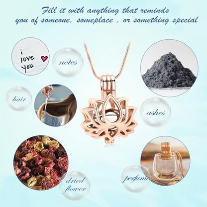 Cremation Jewelry Lotus Flower Urn Necklaces for Ashes Stainless Stell Memorial Ash Pendant Necklaces with Mini Urn Keepsake Ash Jewelry for Men Women Gifts with Funnel Filler Kit - color: Rose-Silver
