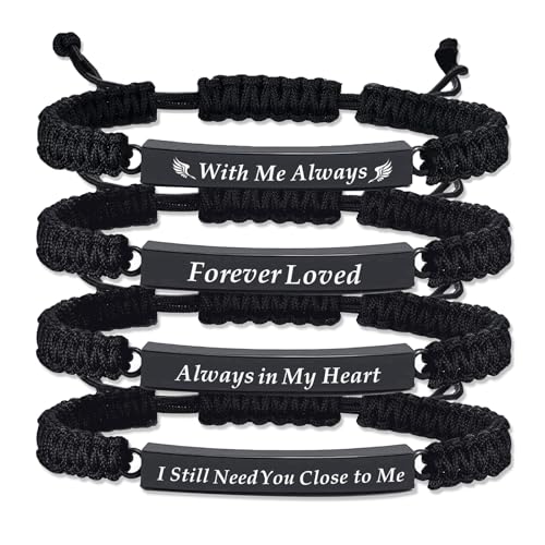 RIPFEVURN 3 Pack Cremation Jewelry Urn Bracelet for Ashes for Women Men Adjustable Memorial Keepsake Bangle Rope Braided Bracelet - color: Black-4pcs
