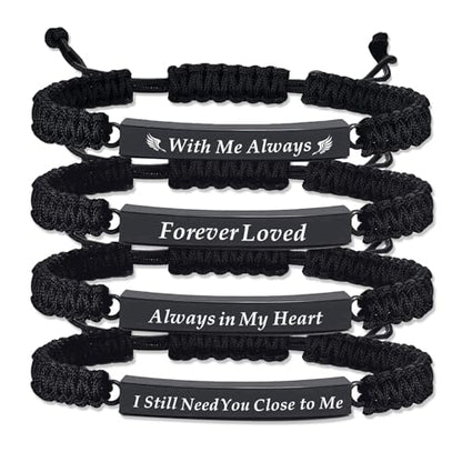 RIPFEVURN 3 Pack Cremation Jewelry Urn Bracelet for Ashes for Women Men Adjustable Memorial Keepsake Bangle Rope Braided Bracelet - color: Black-4pcs